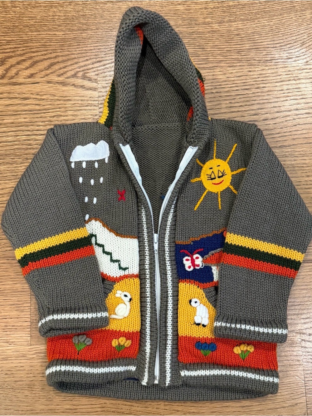 Peruvian Kids Toddler Full Zip Up Hoodie Knit Sweater Duck Bunny Sheep Sz 2T